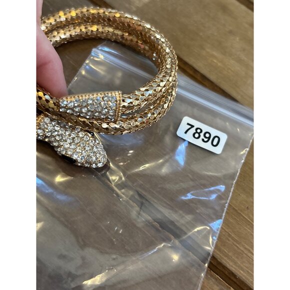 Gold Tone Snake Wrap Bracelet With Rhinestones - Picture 2 of 10